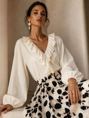 NATION LTD Giorgio Flouncetop in Porcelain | Size Small | New With Tags